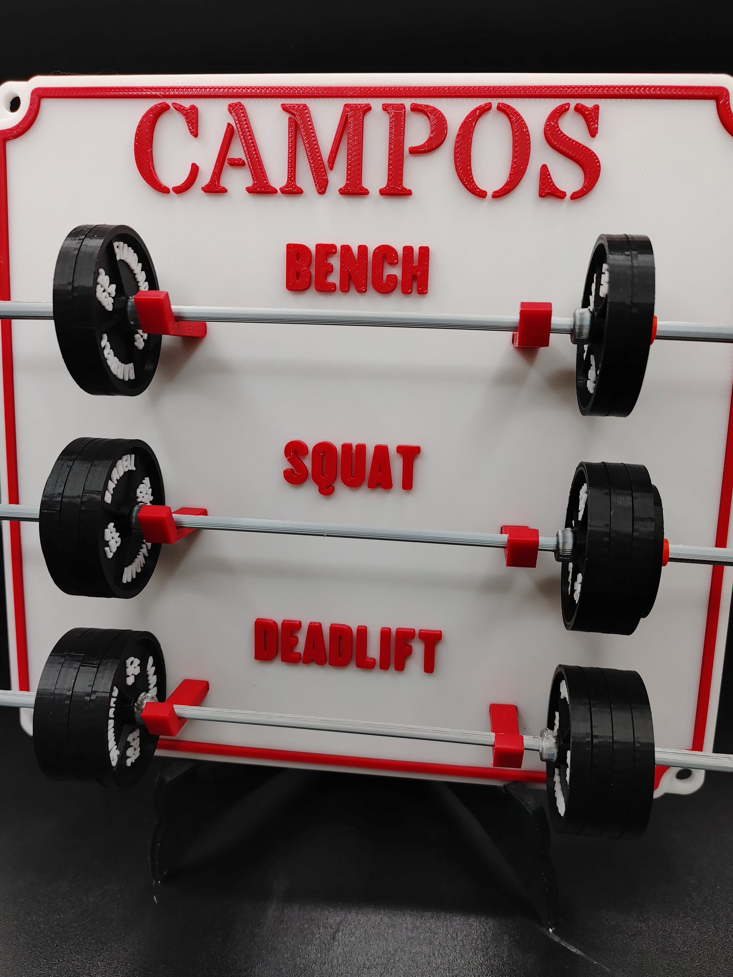 Weightlifting personal tracking board, 3 lifts, 1,000lbs or 470kg of weight, show off your work with miniature barbells for your home gym