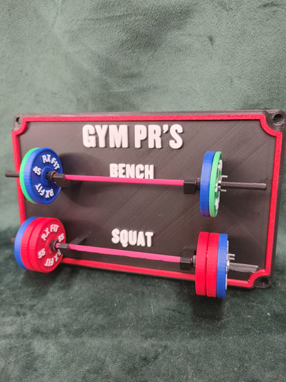 Weightlifting personal tracking board, 2 lifts, show off your work with miniature barbells for your home gym