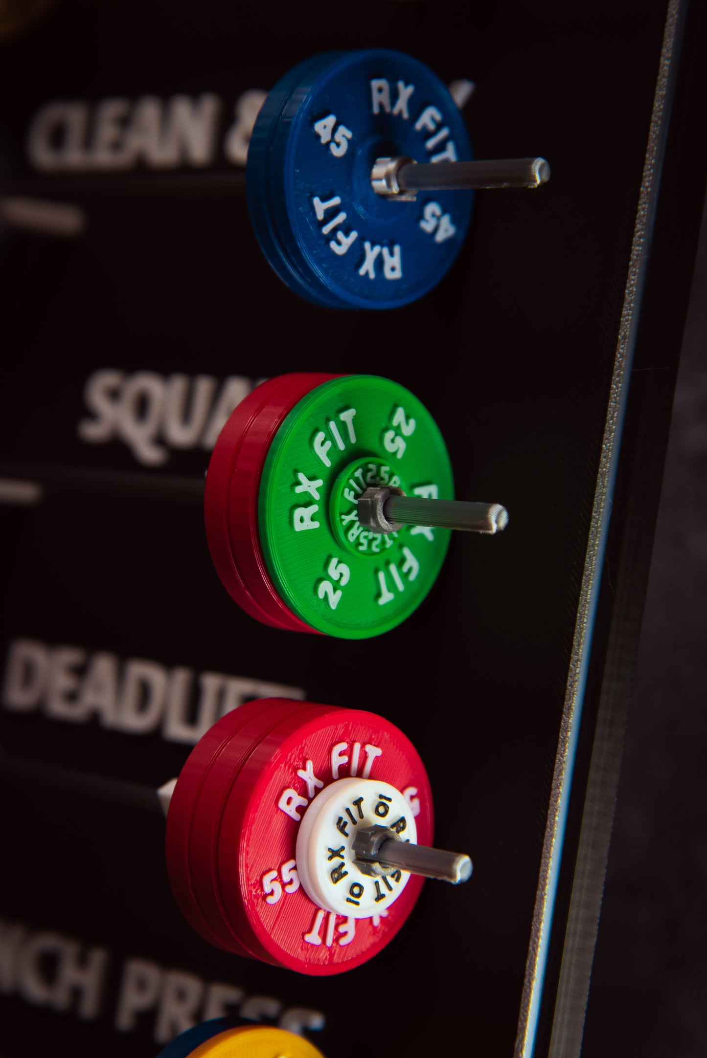 Weightlifting personal tracking board, 5 lifts, show off your work with miniature barbells for your home gym