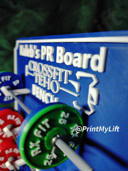 Weightlifting personal tracking board, 2 lifts, show off your work with miniature barbells for your home gym