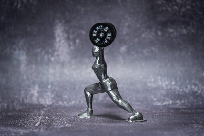 Split Jerk Woman, show off your lift, crossfit, Weightlifting, Powerlifting Statue and Barbell, Miniature Barbell weights for gym goers