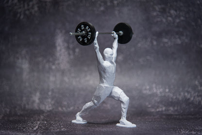 Split Jerk Man, show off your lift, crossfit, Weightlifting, Powerlifting Statue and Barbell, Miniature Barbell weights for gym goers