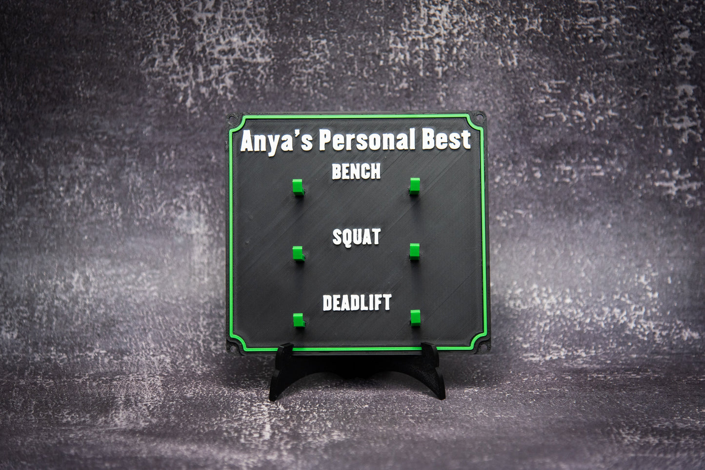 Weightlifting personal tracking board, 3 lifts, 1,000lbs or  470kg of weight, show off your work with miniature barbells for your home gym